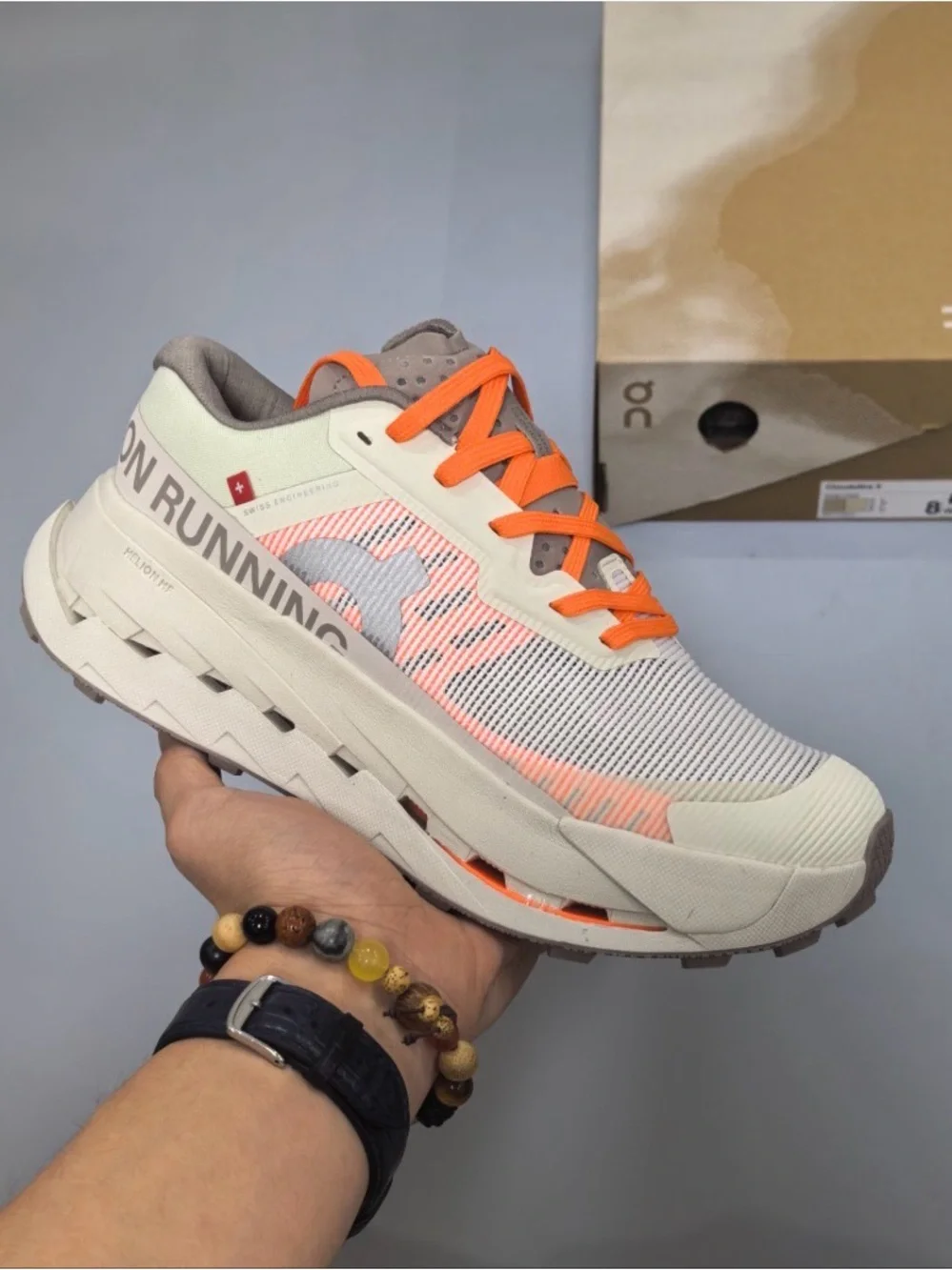 On cloudultra 3 Men's Trail/Trainer Shoe in White with Orange Accents
